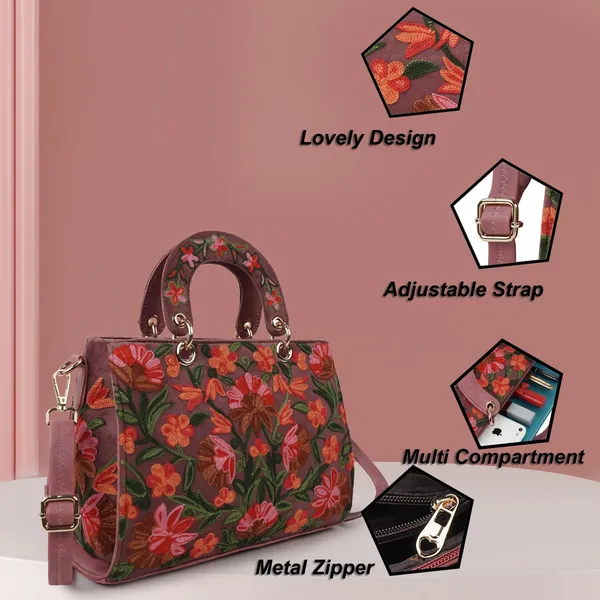 Pink_Leather_Gorgeous_Embroidery_Stylish_Design_Shoulder_Crossbody_Hobo_Handbag_For_Women