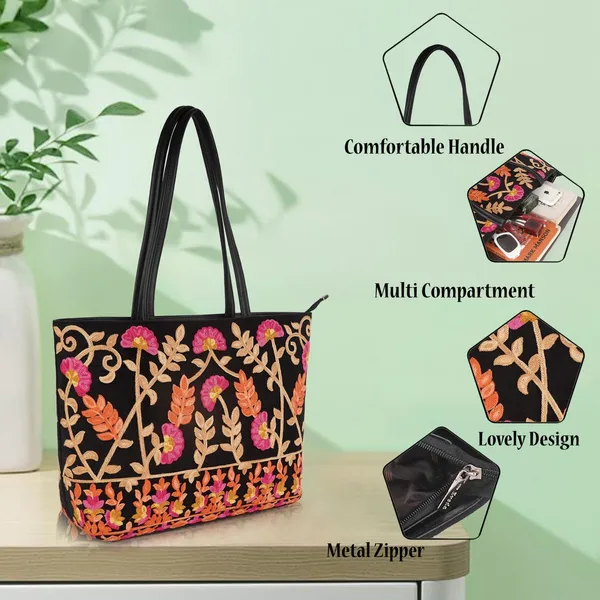 Black_Leather_Gorgeous_Embrodeiry_Stylish_Design_Tote_Hobo_Handbag_For_Women