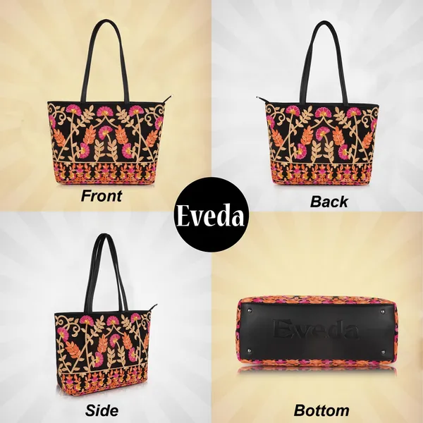 Black_Leather_Gorgeous_Embrodeiry_Stylish_Design_Tote_Hobo_Handbag_For_Women