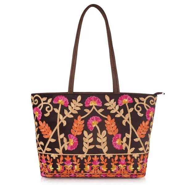 Brown_Leather_Gorgeous_Embrodeiry_Stylish_Design_Tote_Hobo_Handbag_For_Women