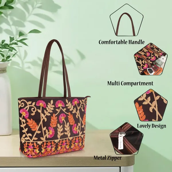 Brown_Leather_Gorgeous_Embrodeiry_Stylish_Design_Tote_Hobo_Handbag_For_Women