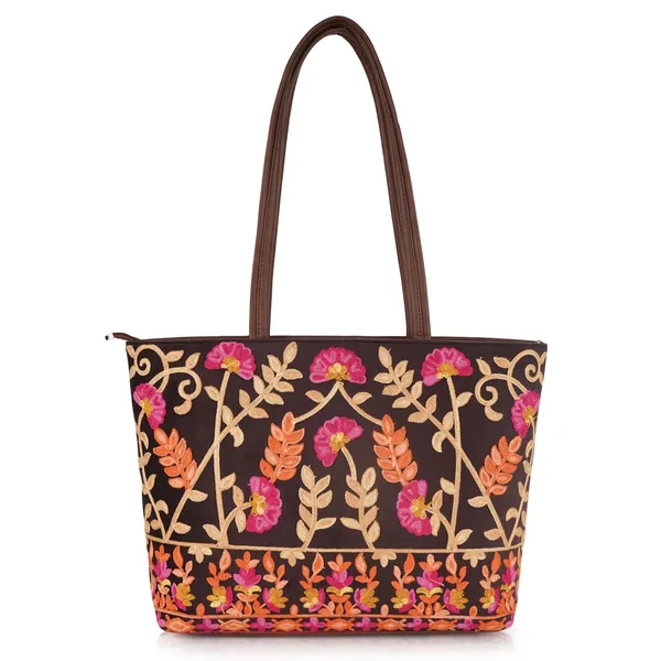 Brown_Leather_Gorgeous_Embrodeiry_Stylish_Design_Tote_Hobo_Handbag_For_Women
