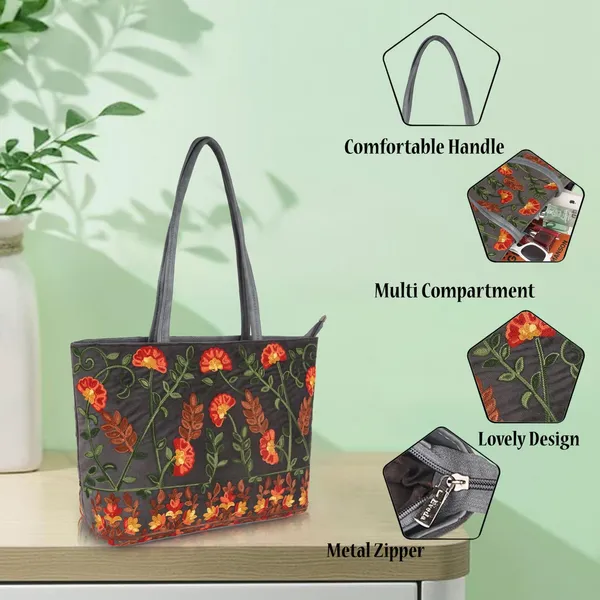 Grey_Leather_Gorgeous_Embrodeiry_Stylish_Design_Tote_Hobo_Handbag_For_Women