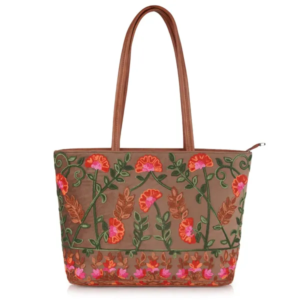 Tan_Leather_Gorgeous_Embrodeiry_Stylish_Design_Tote_Hobo_Handbag_For_Women