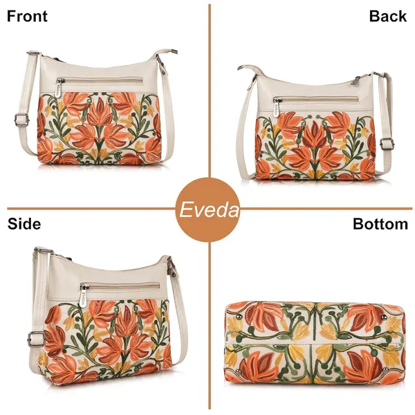 Cream__Leather_Gorgeous_Embroidered_Stylish_Design_Shoulder_Crossbody_Side_Sling_Bag_For_Women