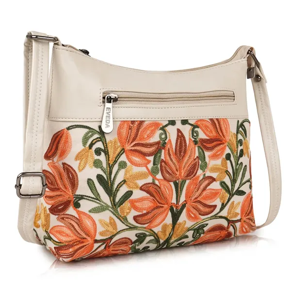 Cream__Leather_Gorgeous_Embroidered_Stylish_Design_Shoulder_Crossbody_Side_Sling_Bag_For_Women