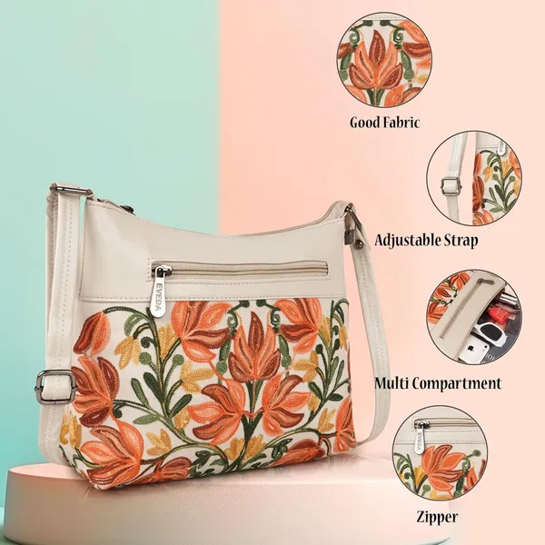 Cream__Leather_Gorgeous_Embroidered_Stylish_Design_Shoulder_Crossbody_Side_Sling_Bag_For_Women