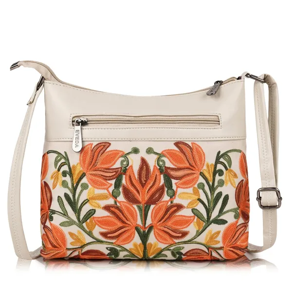 Cream__Leather_Gorgeous_Embroidered_Stylish_Design_Shoulder_Crossbody_Side_Sling_Bag_For_Women