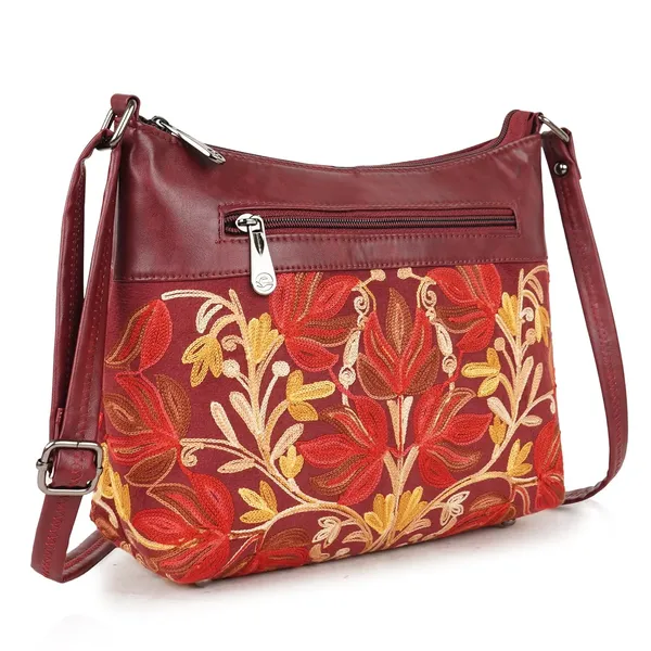 Maroon_Leather_Gorgeous_Embroidered_Stylish_Design_Shoulder_Crossbody_Side_Sling_Bag_For_Women