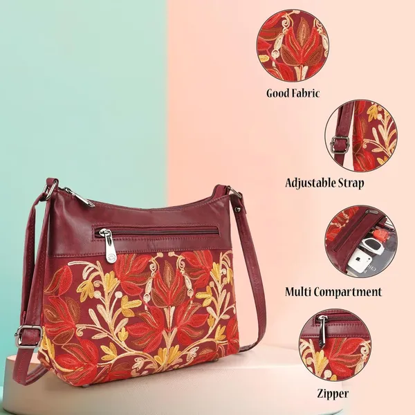 Maroon_Leather_Gorgeous_Embroidered_Stylish_Design_Shoulder_Crossbody_Side_Sling_Bag_For_Women