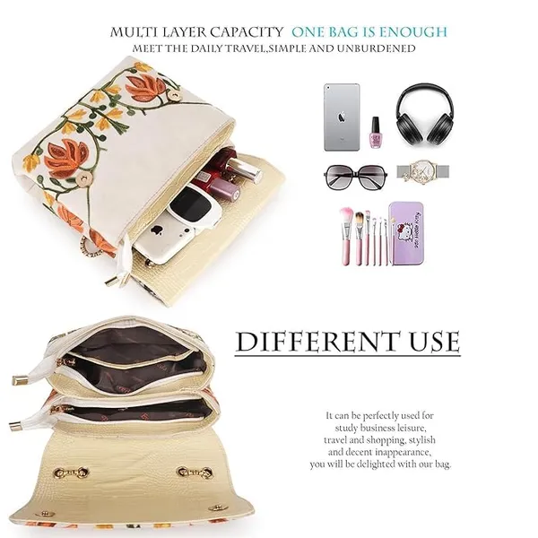Cream_Leather_Stylish_Fancy_Gorgeous_Embroidered_Design_Crossbody_Gold_Chain_Side_Sling_Bag_For_Women