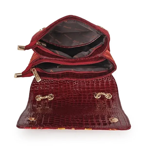 Maroon___Leather_Stylish_Fancy_Gorgeous_Embroidered_Design_Crossbody_Gold_Chain_Side_Sling_Bag_For_Women