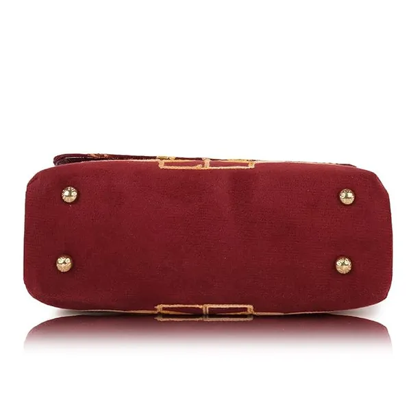Maroon___Leather_Stylish_Fancy_Gorgeous_Embroidered_Design_Crossbody_Gold_Chain_Side_Sling_Bag_For_Women