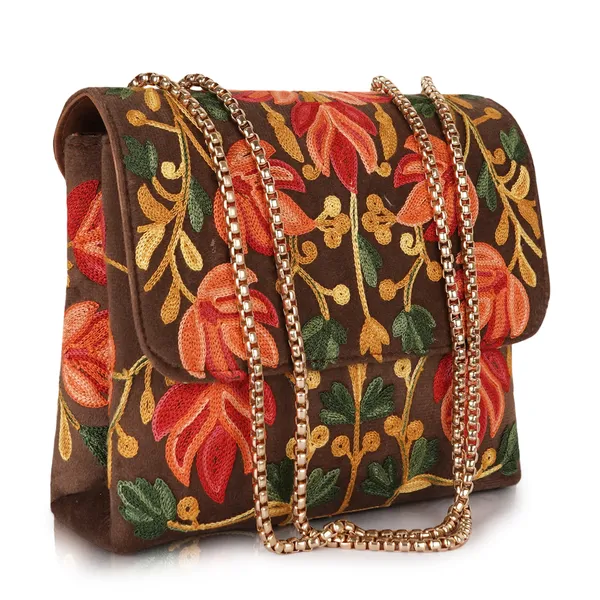 Grey_Leather_Stylish_Fancy_Gorgeous_Embroidered_Design_Crossbody_Gold_Chain_Side_Sling_Bag_For_Women