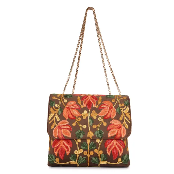 Grey_Leather_Stylish_Fancy_Gorgeous_Embroidered_Design_Crossbody_Gold_Chain_Side_Sling_Bag_For_Women