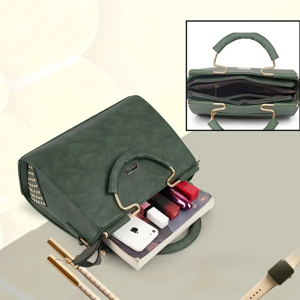 Green___Leather_Fancy_Medium_Satchel_Crossbody_Bag_Purse_Handbag_For_Women