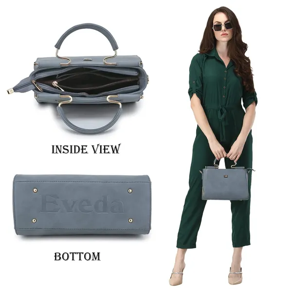 Grey___Leather_Fancy_Medium_Satchel_Crossbody_Bag_Purse_Handbag_For_Women