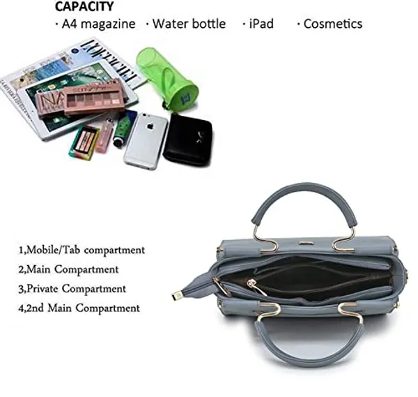 Grey___Leather_Fancy_Medium_Satchel_Crossbody_Bag_Purse_Handbag_For_Women