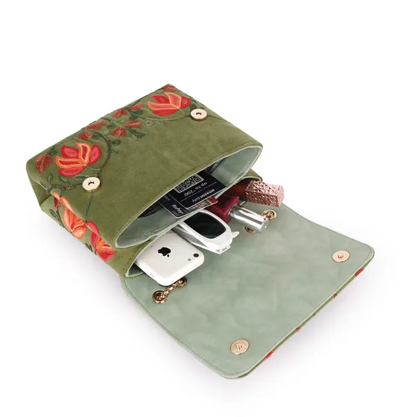 Green__Leather_Stylish_Fancy_Gorgeous_Embroidered_Design_Crossbody_Gold_Chain_Side_Sling_Bag_For_Women