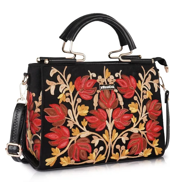 VELUCIA_Floral_Embroidered_Handbag,_Floral_Leather_Handle_and_Strap_(Black)
