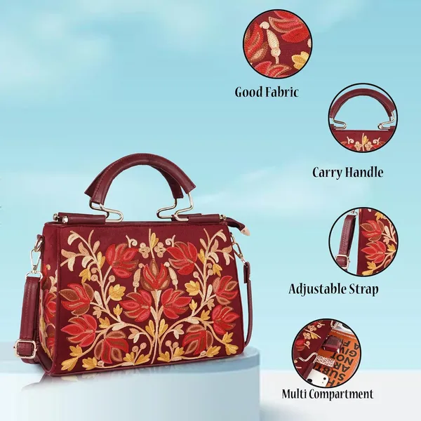 VELUCIA_Floral_Embroidered_Handbag,_Floral_Leather_Handle_and_Strap_(Maroon)