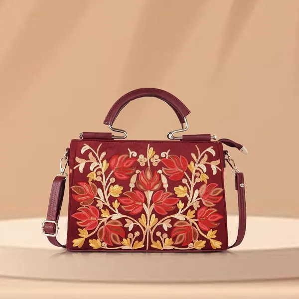 VELUCIA_Floral_Embroidered_Handbag,_Floral_Leather_Handle_and_Strap_(Maroon)