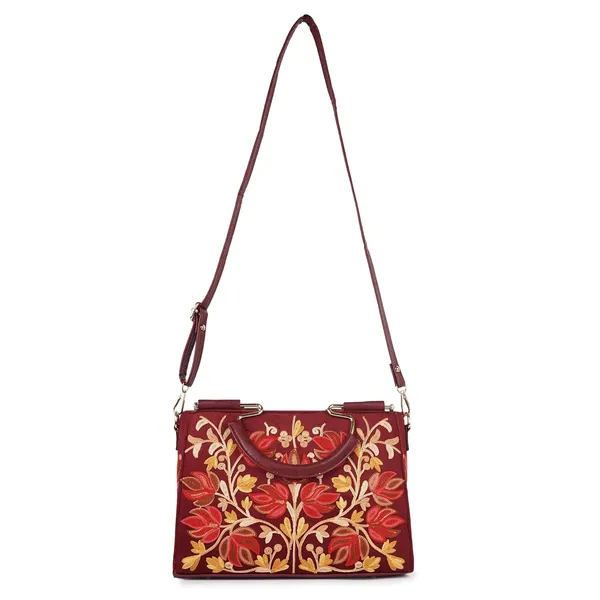 VELUCIA_Floral_Embroidered_Handbag,_Floral_Leather_Handle_and_Strap_(Maroon)