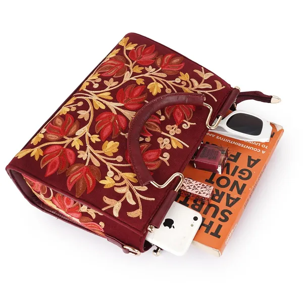 VELUCIA_Floral_Embroidered_Handbag,_Floral_Leather_Handle_and_Strap_(Maroon)