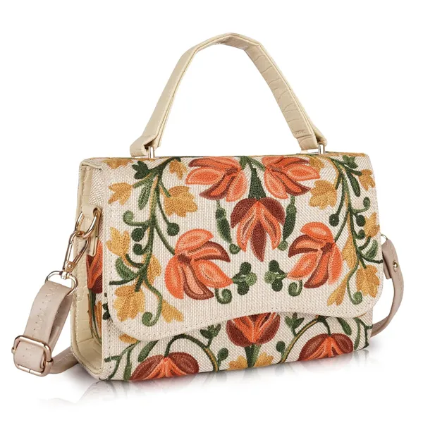 VELUCIA_Floral_Embroidered_Crossbody_Sling_Bag_with_Top_Handle,_Vintage_Style_Canvas_for_Women_(Beige)