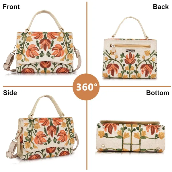 VELUCIA_Floral_Embroidered_Crossbody_Sling_Bag_with_Top_Handle,_Vintage_Style_Canvas_for_Women_(Beige)