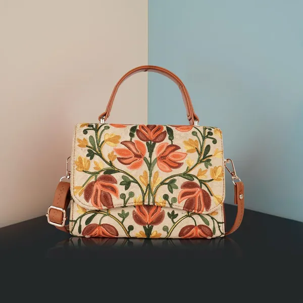 VELUCIA_Floral_Embroidered_Crossbody_Sling_Bag_with_Top_Handle,_Vintage_Style_Canvas_for_Women_(Beige&Tan)