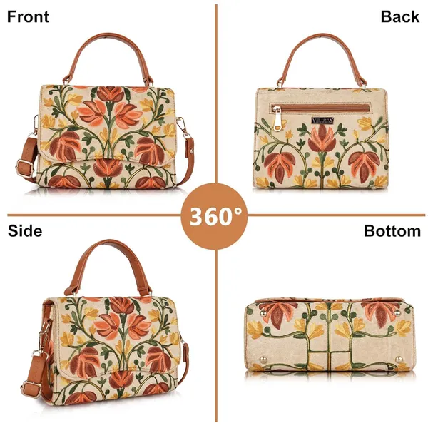 VELUCIA_Floral_Embroidered_Crossbody_Sling_Bag_with_Top_Handle,_Vintage_Style_Canvas_for_Women_(Beige&Tan)