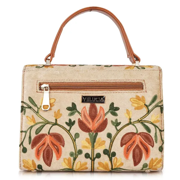 VELUCIA_Floral_Embroidered_Crossbody_Sling_Bag_with_Top_Handle,_Vintage_Style_Canvas_for_Women_(Beige&Tan)