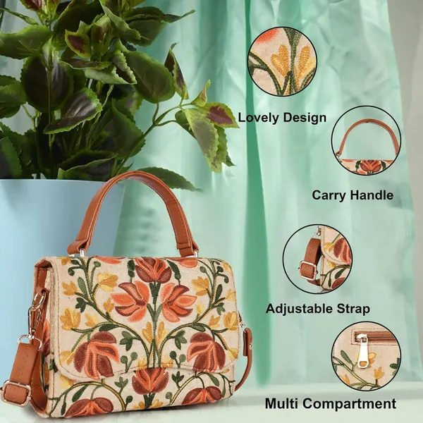 VELUCIA_Floral_Embroidered_Crossbody_Sling_Bag_with_Top_Handle,_Vintage_Style_Canvas_for_Women_(Beige&Tan)