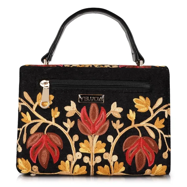 VELUCIA_Floral_Embroidered_Crossbody_Sling_Bag_with_Top_Handle,_Vintage_Style_Canvas_for_Women_(Black)