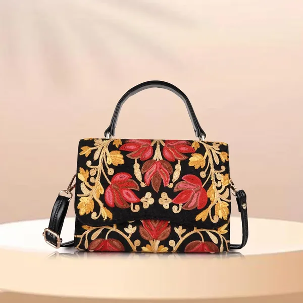 VELUCIA_Floral_Embroidered_Crossbody_Sling_Bag_with_Top_Handle,_Vintage_Style_Canvas_for_Women_(Black)