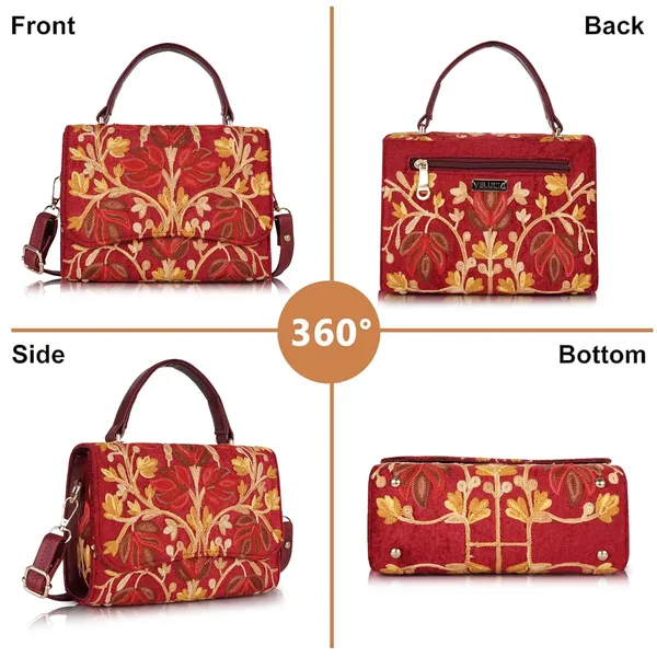 VELUCIA_Floral_Embroidered_Crossbody_Sling_Bag_with_Top_Handle,_Vintage_Style_Canvas_for_Women_(Maroon)