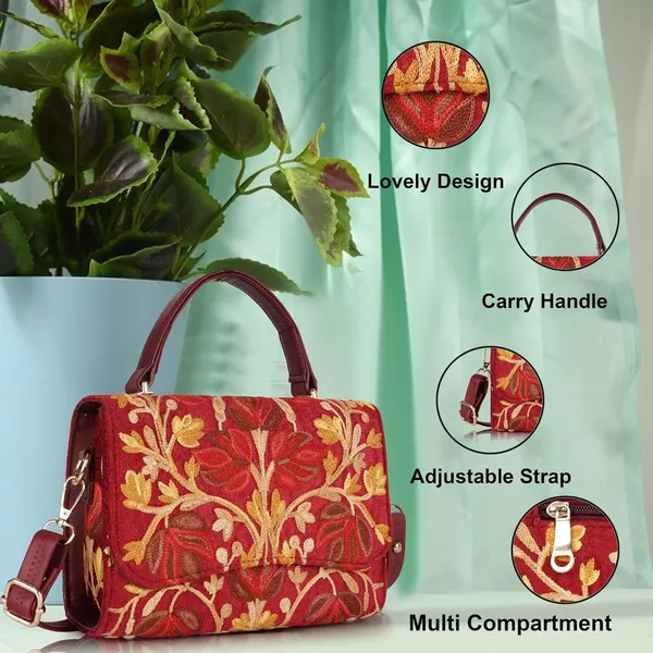 VELUCIA_Floral_Embroidered_Crossbody_Sling_Bag_with_Top_Handle,_Vintage_Style_Canvas_for_Women_(Maroon)