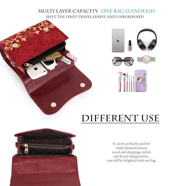 VELUCIA_Floral_Embroidered_Crossbody_Sling_Bag_with_Top_Handle,_Vintage_Style_Canvas_for_Women_(Maroon)