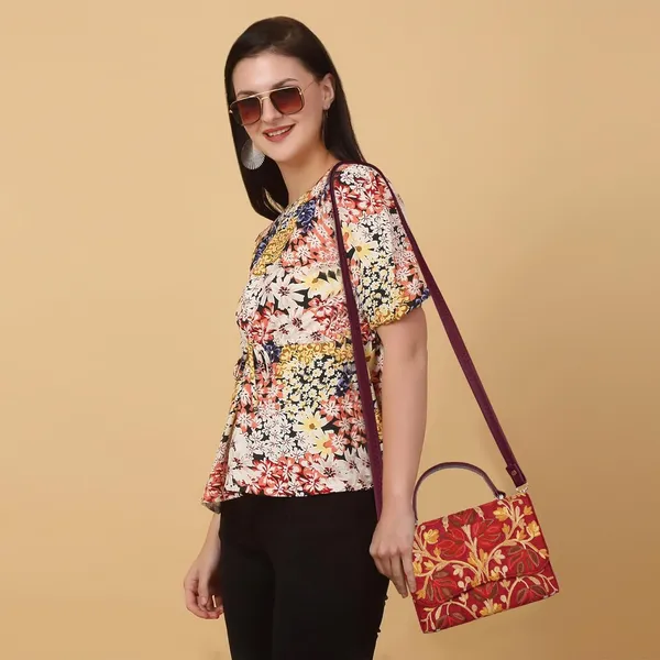 VELUCIA_Floral_Embroidered_Crossbody_Sling_Bag_with_Top_Handle,_Vintage_Style_Canvas_for_Women_(Maroon)