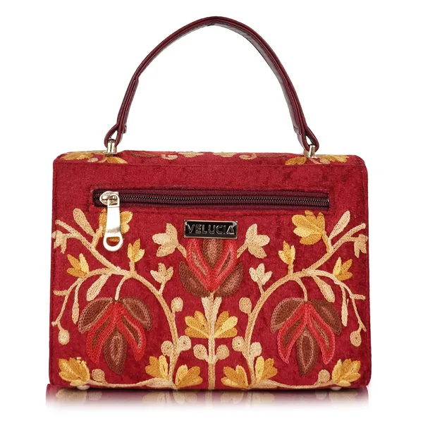 VELUCIA_Floral_Embroidered_Crossbody_Sling_Bag_with_Top_Handle,_Vintage_Style_Canvas_for_Women_(Maroon)