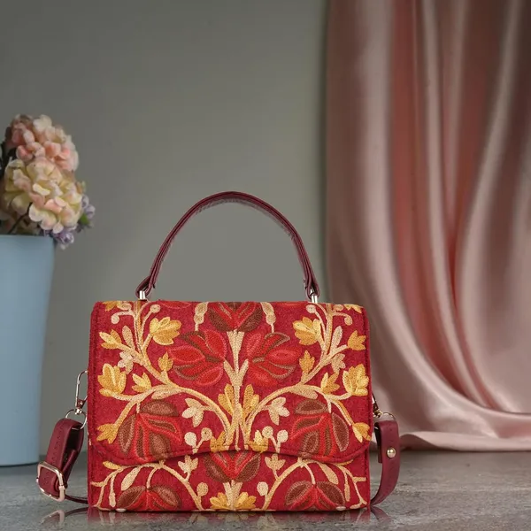 VELUCIA_Floral_Embroidered_Crossbody_Sling_Bag_with_Top_Handle,_Vintage_Style_Canvas_for_Women_(Maroon)
