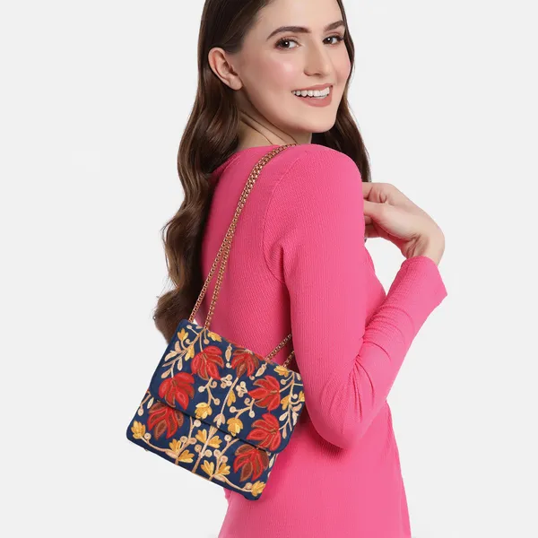 Pink_Leather_Stylish_Fancy_Gorgeous_Embroidered_Design_Crossbody_Gold_Chain_Side_Sling_Bag_For_Women