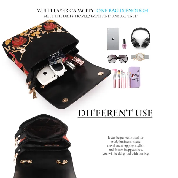 Black_Leather_Stylish_Fancy_Gorgeous_Embroidered_Design_Crossbody_Gold_Chain_Side_Sling_Bag_For_Women