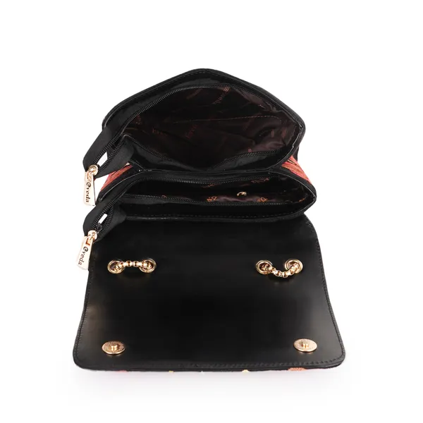 Black_Leather_Stylish_Fancy_Gorgeous_Embroidered_Design_Crossbody_Gold_Chain_Side_Sling_Bag_For_Women