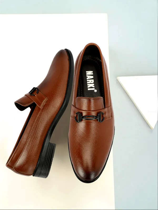 Tan_Synthetic_Leather_Horsebit_Loafers_For_Men