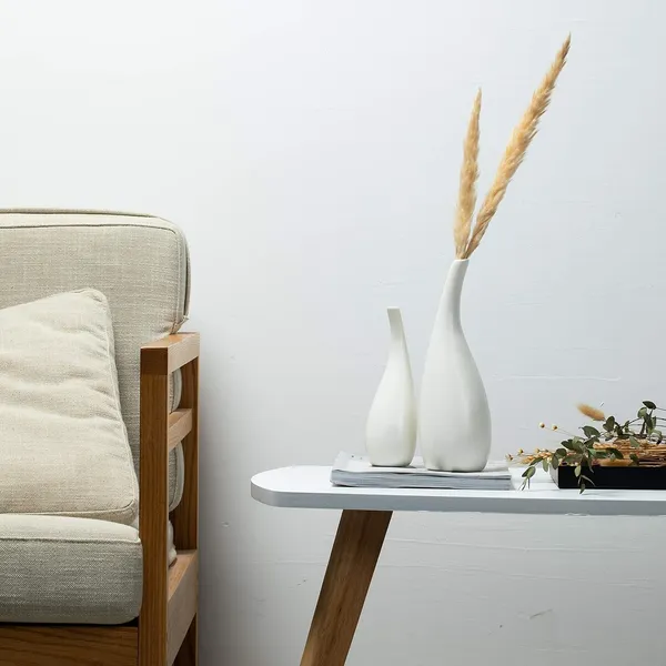 White_Ceramic_Wave_Vase_Set_of_2_|_Modern_Decorative_Flower_Vases_for_Living_Room_&_Bedroom