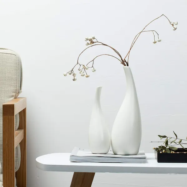 White_Ceramic_Wave_Vase_Set_of_2_|_Modern_Decorative_Flower_Vases_for_Living_Room_&_Bedroom
