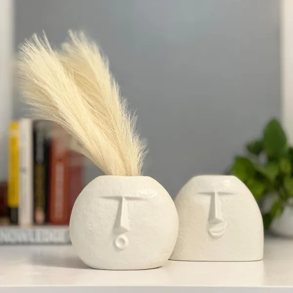 White_Ceramic_Smirking_Face_Vase_|_Modern_Decorative_Flower_Vase_for_Home_&_Office