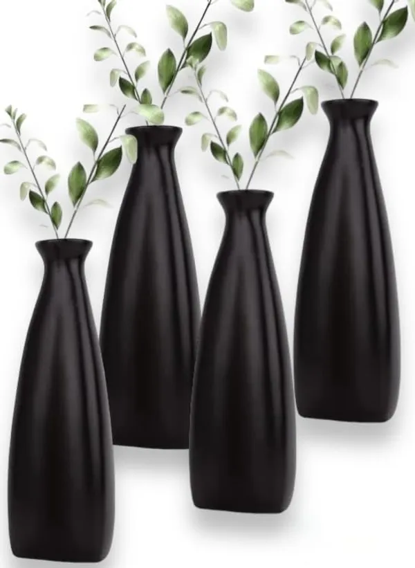 Matte_Black_Ceramic_Triangular_Bottle_Vase_Set_of_4_|_Modern_Decorative_Flower_Vases
